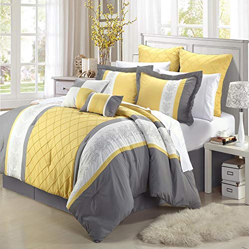 Book Cover Chic Home 8-Piece Embroidery Comforter Set, King, Livingston Yellow
