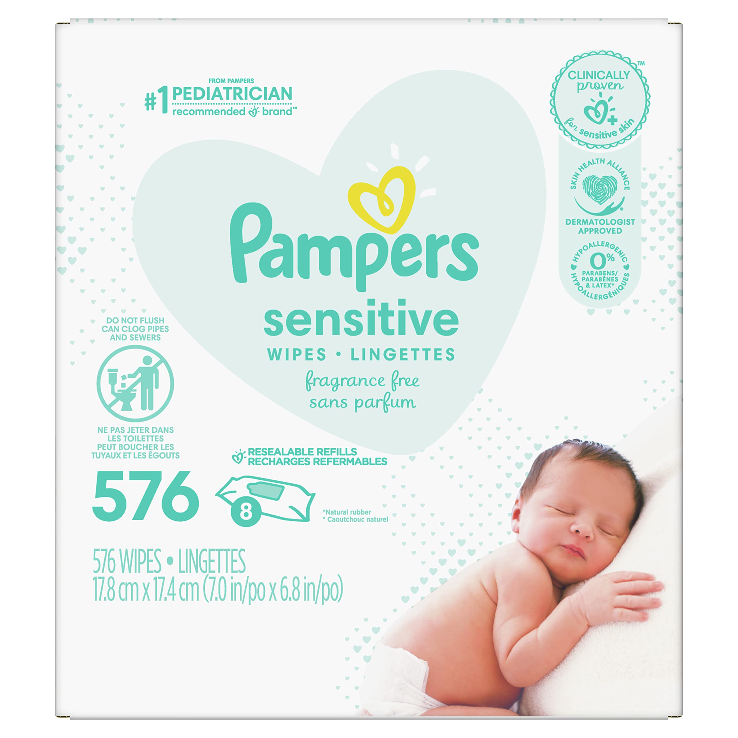 Pampers Baby Wipes Sensitive Perfume Free 8X Refill Packs 576 Count Unscented 576 Count(Pack of 1)