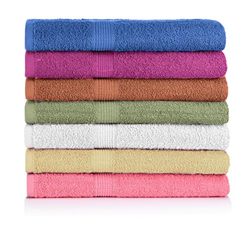 Book Cover CrystalTowels 7-Pack Bath Towels - Extra-Absorbent - 100% Cotton - 27