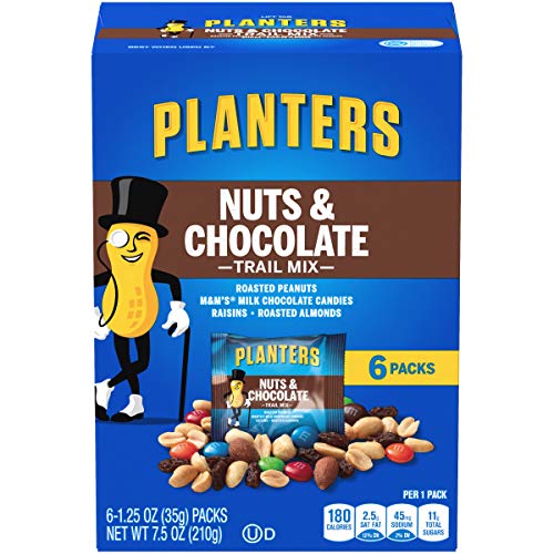 Book Cover PLANTERS Nuts and Chocolate Trail Mix, 1.25 oz. Bags (6 Pack) - Trail Mix with M&M's Chocolate and Roasted Peanuts - Sweet and Salty Energy Boost - Kosher