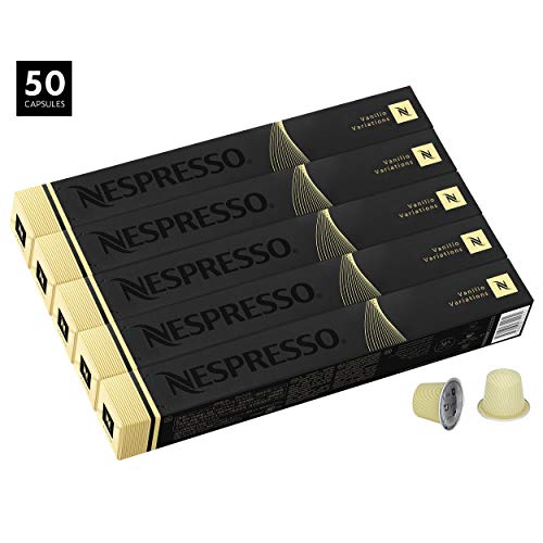 Book Cover Nespresso Vanilio OriginalLine Capsules, 50 Count Espresso Pods, Medium Roast Intensity 6 Blend, South & Central American Arabica Coffee Flavors