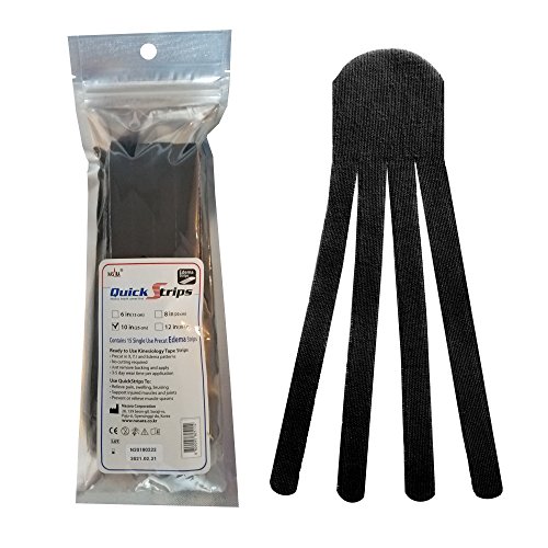 Nasara QuickStrips Precut Kinesiology Tape Strips - 10" Edema Pattern - 15 Pack: Black