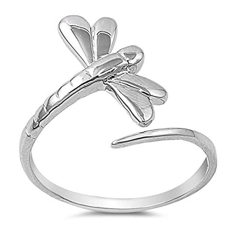 Sterling Silver Women's Simple Dragonfly Ring Classic 925 Band 19mm Size 8