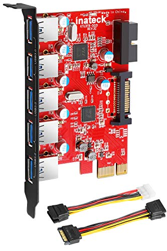 Book Cover Inateck PCI-E to USB 3.0 (5 Ports) PCI Express Card and 15-Pin Power Connector, Red (KT5001)