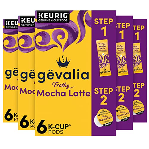 Gevalia Frothy 2-Step Mocha Latte Espresso K-Cup Coffee Pods & Froth Packets Kit (36 ct Pack, 6 Boxes of 6 Pods with Packets )