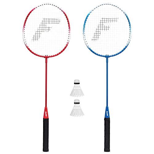 Franklin Sports Badminton Racket + Birdie Set - 2 Badminton Rackets with 2 Birdies - Replacement Badminton Equipment - 2 Player Badminton Set, Red, White, Blue, One Size, 52623