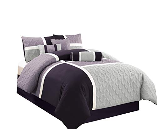Chezmoi Collection 7-Piece Quilted Patchwork Comforter Set (King, Lavender Purple)