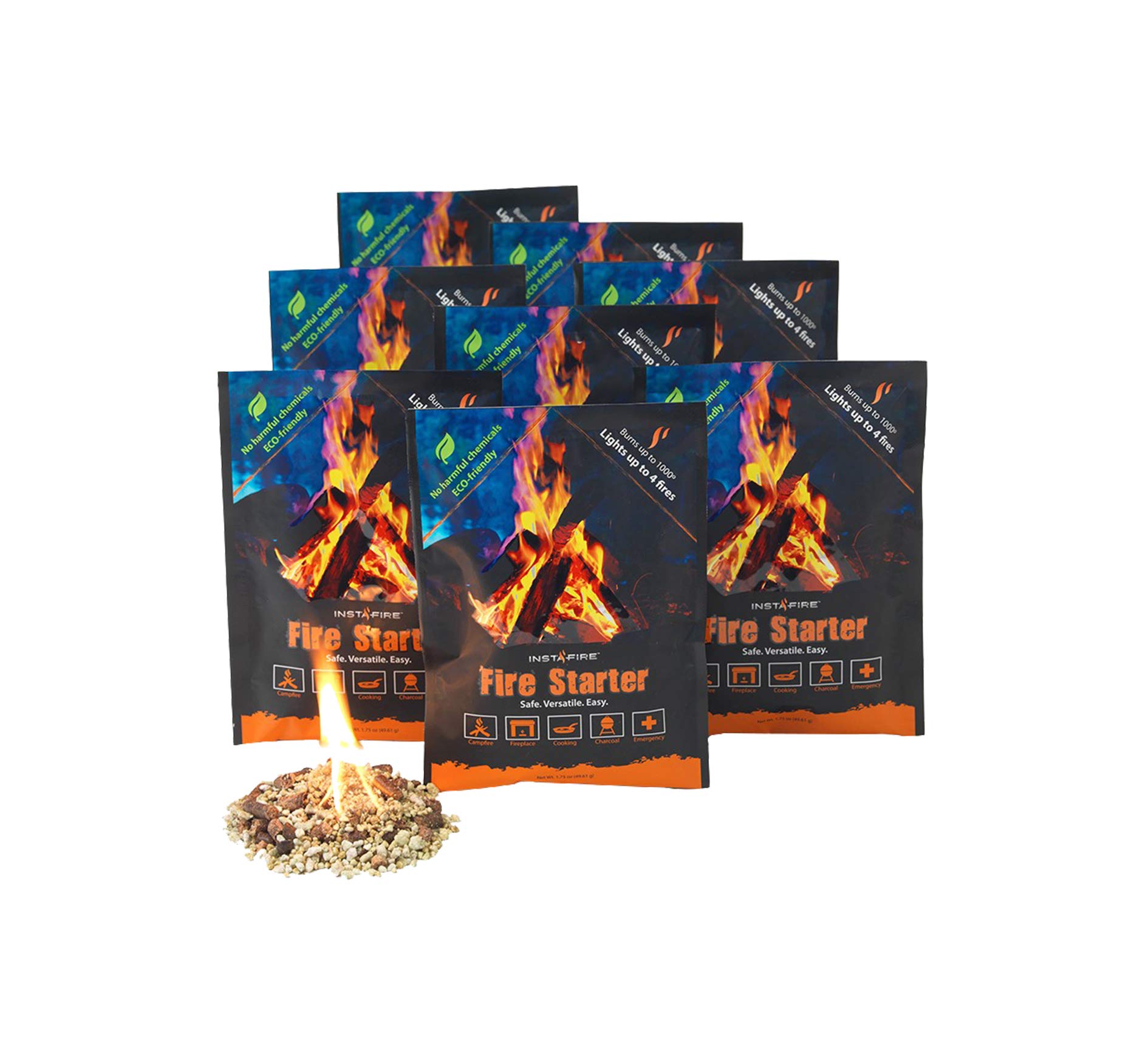 Instafire Granulated Fire Starter, All Natural, Eco-Friendly, Lights up to 48 Total Fires in Any Weather, Awarded 2017 Fire Starter of The Year 8 Pk