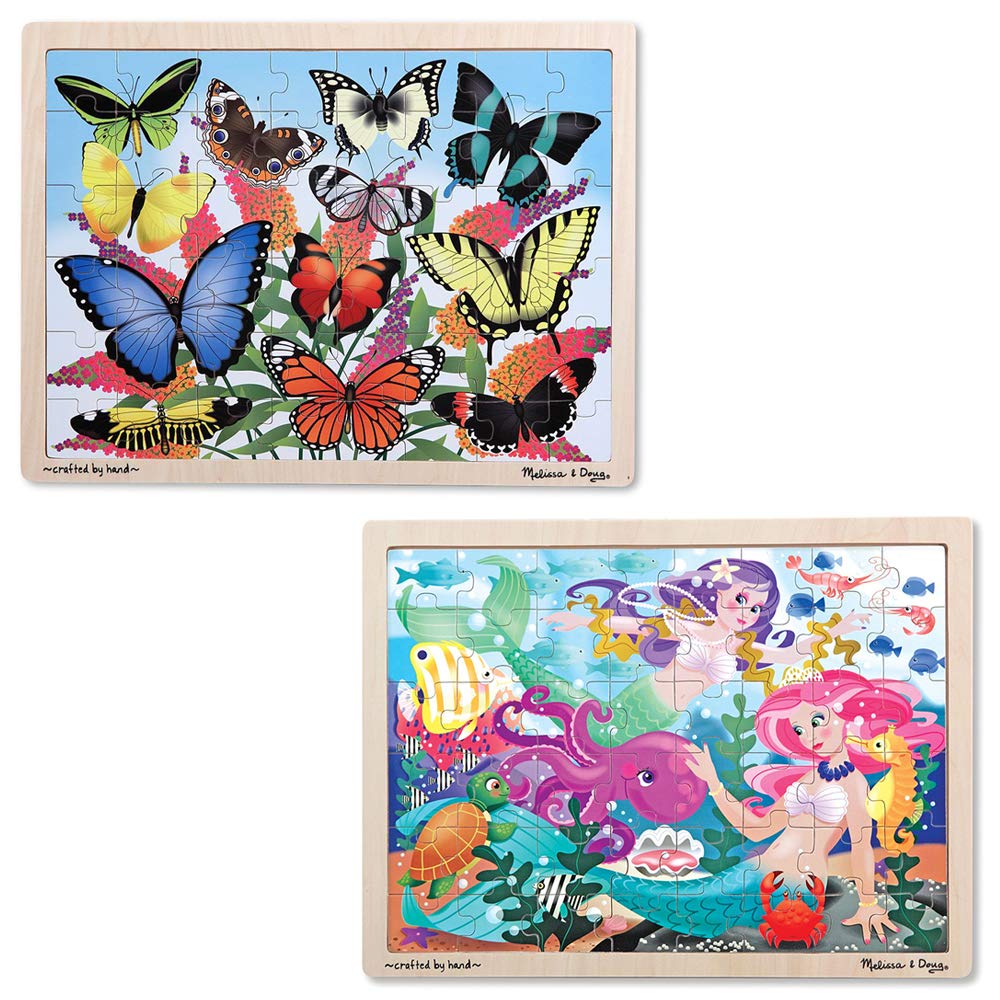 Melissa & DougWooden Jigsaw Puzzle Set - Mermaids and Butterflies