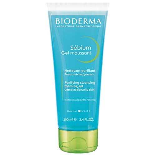 Bioderma Sébium Foaming Gel Gentle Face Cleanser Tube, Makeup Removing Cleanser, Skin Purifying Face Wash for Combination to Oily Skin, Travel Size 3.3 Fl Oz