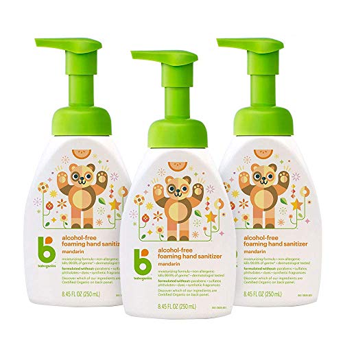 Foaming Pump Hand Sanitizer, Alcohol Free, Mandarin, Kills 99.9% of Germs, 8.45oz- Babyganics Pack of 3