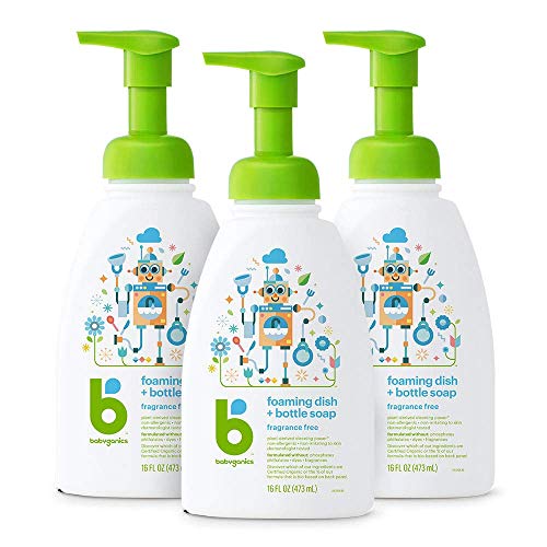 Book Cover Babyganics Foaming Dish & Bottle Soap, Pump Bottle, Fragrance Free, 16oz, 3 Pack, Packaging May Vary