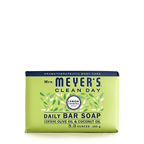 Book Cover Mrs. Meyer's Clean Day Bar Soap, Use as Body Wash or Hand Soap, Cruelty Free Formula Made with Essential Oils, Lemon Verbena Scent, 5.3 oz, 1 Bar