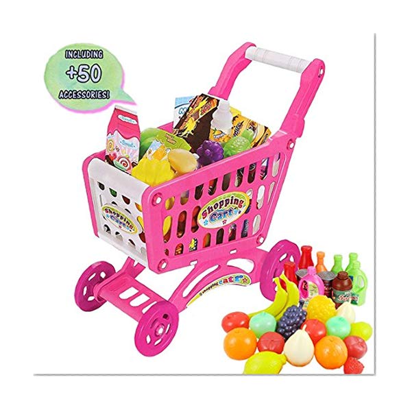 deAO Panier d’Achat Jeux Supermarché Caddie avex Alimentaires et Accessoires Inclus (Rose)