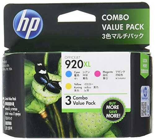 Book Cover HP 920XL, 3-pack High Yield Cyan/Magenta/Yellow Original Ink Cartridges