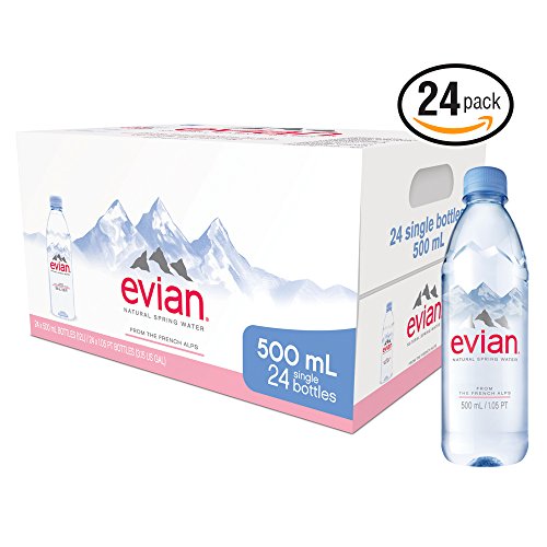 Book Cover evian Natural Spring Water Bottles, Naturally Filtered Spring Water in Individual-Sized Plastic Bottles, 16.9 Fl Oz, Pack of 24
