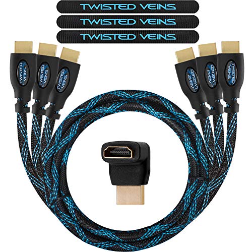 Book Cover Twisted Veins HDMI Cable 3 ft, 3-Pack, Premium HDMI Cord Type High Speed with Ethernet, Supports HDMI 2.0b 4K 60hz HDR on Most Devices and May Only Support 4K 30hz on Some Device