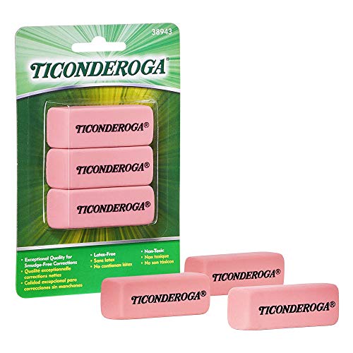 Book Cover TICONDEROGA Pink Carnation Erasers, Wedge, Medium, Pink, 2-5/16 x 13/16 x 7/17 Inches, 3-Pack (38943)