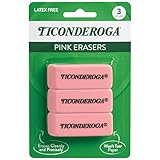 Ticonderoga Pink Carnation Erasers, Pack of Three Erasers, Medium, 2-5/16 x 13/16 x 7/17 Inches, 38943