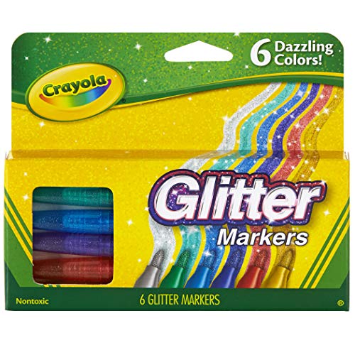 Book Cover Crayola Glitter Markers, Assorted Colors, Gift, 6 Count (58-8629)