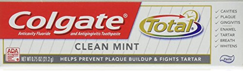 Book Cover Colgate Total Toothpaste, Anticavity Fluoride and Antigingivitis, Clean Mint Travel Size, TSA Aproved, 0.75 Oz (12 Pack)