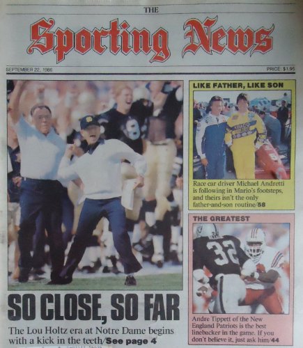 The Sporting News September 22, 1986 Lou Holtz, Michael Andretti, Andre Tippett