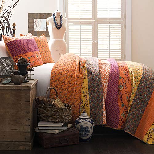 Book Cover Lush Decor Royal Empire Quilt Striped Pattern Reversible 3 Piece Bedding Set, King, Tangerine