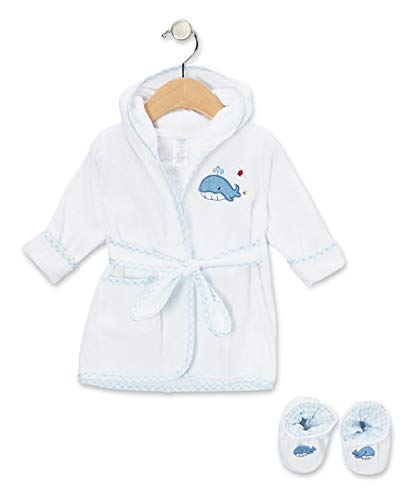 Spasilk 100% Cotton Hooded Terry Bathrobe with Booties, Blue Whale, 0-9 Months
