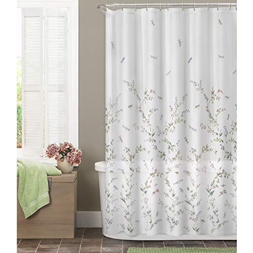 Book Cover Maytex Dragonfly Garden Semi Sheer Fabric Shower Curtain, 70x72(inches), Multi