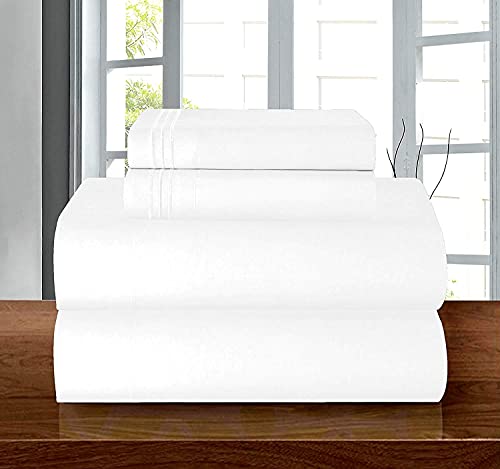 Book Cover Elegant Comfort Luxury Soft 1500 Thread Count Egyptian 4-Piece Premium Hotel Quality Wrinkle Resistant Coziest Bedding Set, All Around Elastic Fitted Sheet, Deep Pocket up to 16inch, Full, White