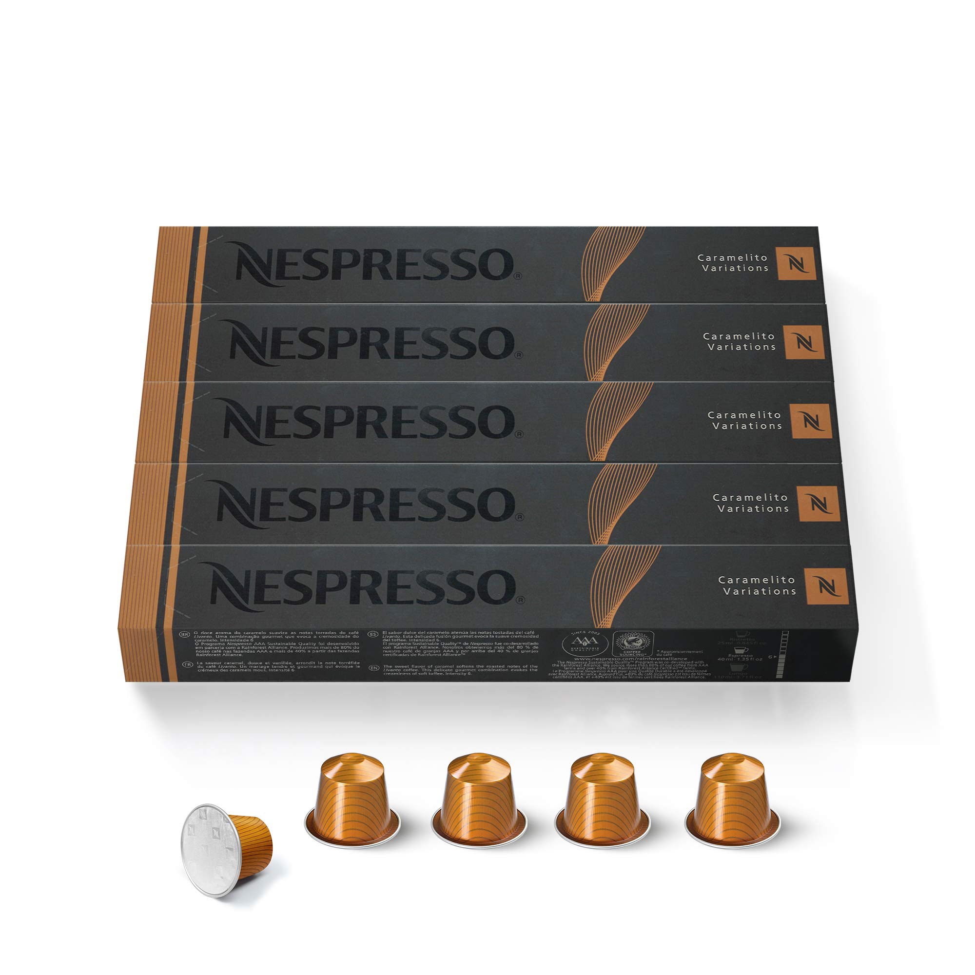 Book Cover Nespresso Capsules OriginalLine, Caramelito, Medium Roast Coffee, 10 Count (Pack of 5)