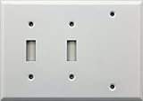 Stamped Steel (NOT PLASTIC) Smooth White Three Gang Wall Plate - Two Toggle Switches One Blank