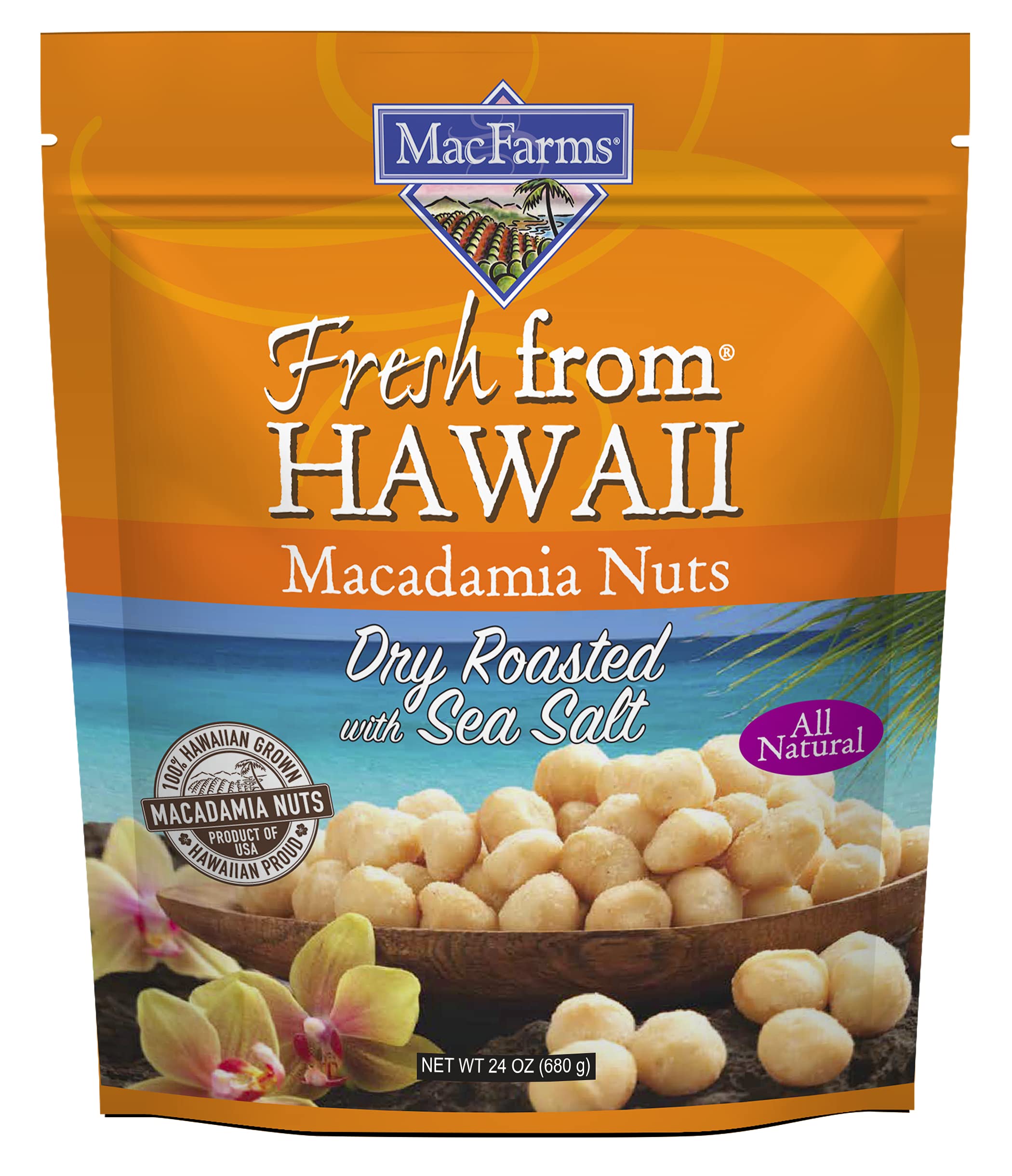 Macadamia Nuts | MacFarms Dry Roasted Macadamia Nuts 24 OZ (1 Pack) - Premium Roasted Nuts with Sea Salt Fresh From Hawaii, Sea Salt Flavored Healthy Snack Dry Roasted with Sea Salt 10 oz (Pack of 1) 24 Ounce (Pack of 1)