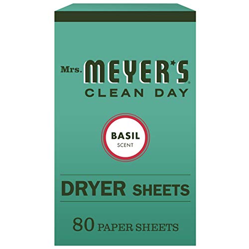 Book Cover Mrs. Meyer's Clean Day Dryer Sheets, Fabric Softener, Reduces Static, Cruelty Free Formula Infused with Essential Oils, Basil Scent, 80 Count