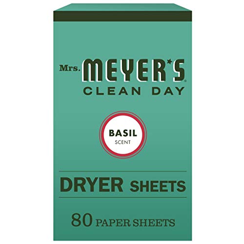 Mrs. Meyer's Clean Day Dryer Sheets, Fabric Softener, Reduces Static, Cruelty Free Formula Infused with Essential Oils, Basil Scent, 80 Count