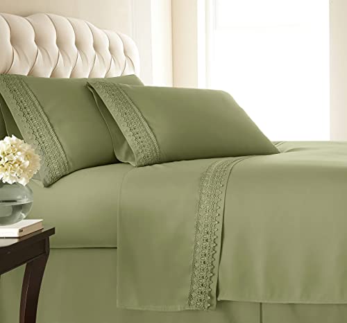 Vilano Lace, 4-Piece, 21-Inch Extra Deep Pocket Sheet Set, Premium Quality, Easy Care, Shrinkage Free Sheet Set with 1 Flat Sheet, 1 Fitted Sheet, 2 Pillowcases, Sage Green, California King