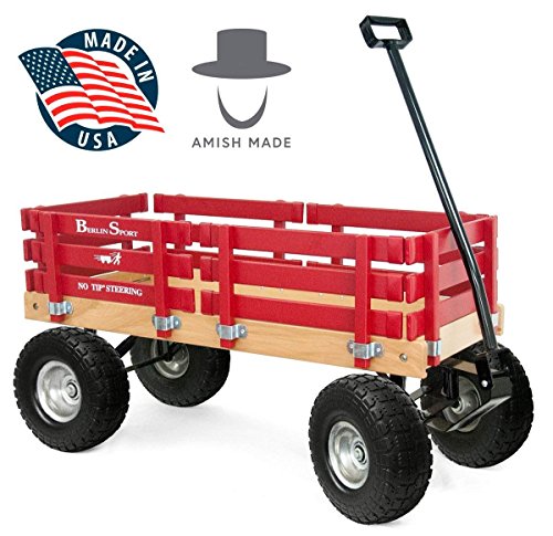 Book Cover Berlin Flyer Ride Sport Wagon for Kids, All Terrain - Amish Made In the USA - Huge No-Flat Tires - No-Pinch Handle & No-Tip Steering, 300 lb Limit - F410-SS Wagon