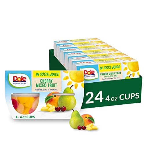 Dole Fruit Bowls Cherry Mixed Fruit in 100% Juice, Back To School, Gluten Free Healthy Snack, 4oz, 24 Total Cups