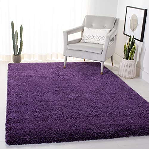 Book Cover SAFAVIEH Milan Shag Collection SG180 Solid Non-Shedding Living Room Bedroom Dining Room Entryway Plush 2-inch Thick Area Rug, 3' x 5', Purple