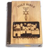Jerusalem Bible, Olive Wood Cover carved with the Messianic Seal - crafted-in sign (English, 1094 pages)