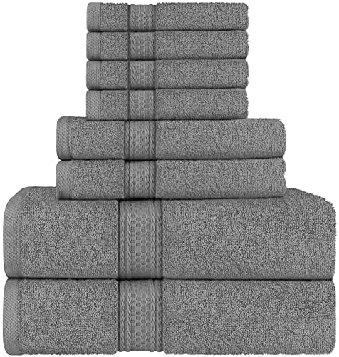 Book Cover Utopia Towels Grey Towel Set, 2 Bath Towels, 2 Hand Towels, and 4 Washcloths, 600 GSM Ring Spun Cotton Highly Absorbent Towels for Bathroom, Shower Towel, (Pack of 8)
