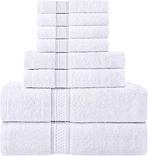 Book Cover Utopia Towels Towel Set, 2 Bath Towels, 2 Hand Towels, and 4 Washcloths, 600 GSM 100% Premium Ring Spun Cotton Highly Absorbent Towels for Bathroom, Shower Towel, (Pack of 8)