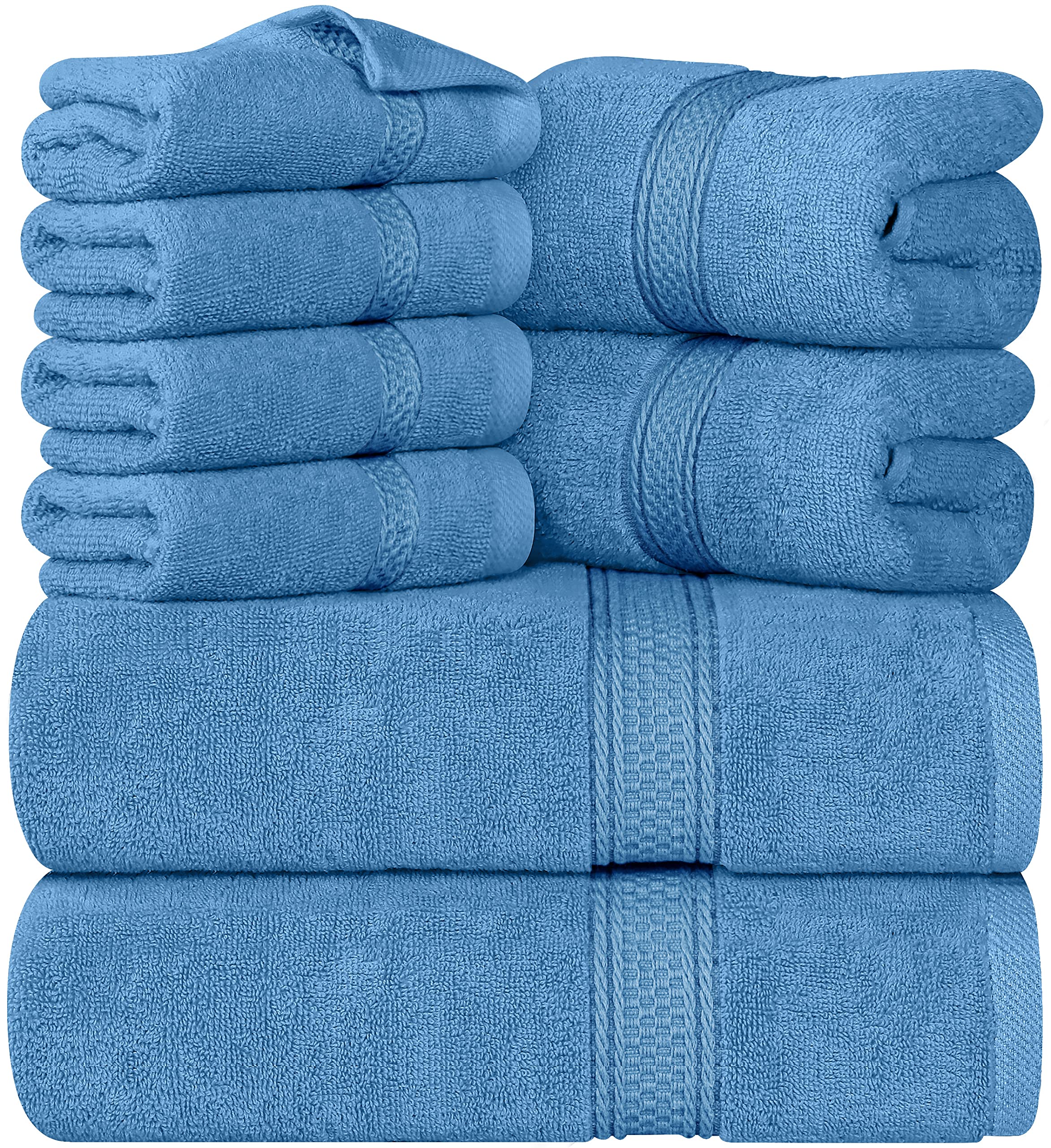 Book Cover Utopia Towels 8-Piece Premium Towel Set, 2 Bath Towels, 2 Hand Towels, and 4 Wash Cloths, 600 GSM 100% Ring Spun Cotton Highly Absorbent Towels for Bathroom, Gym, Hotel, and Spa (Electric Blue)