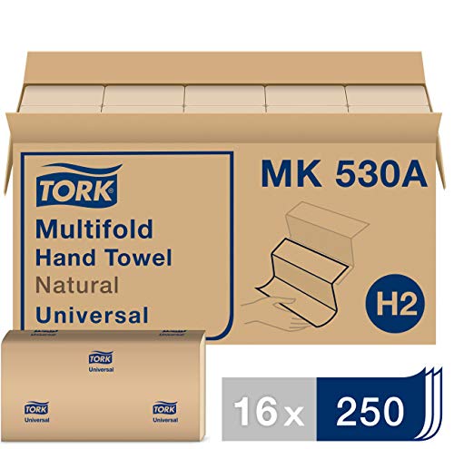 Tork Universal MK530A Multifold Paper Hand Towel, 1-Ply, 9.125" Width x 9.5" Length, Natural, (Case of 16 Packs, 250 per Pack, 4,000 Towels)