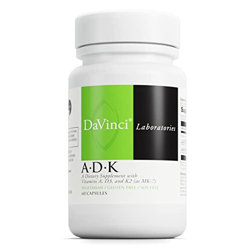 DaVinci Laboratories of Vermont ADK,1500mg Vitamin A, 5000 IU, D3 500mcg & K2 Supplement with Non-GMO Ingredients, 60 Count