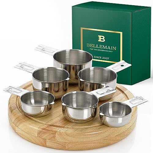 Bellemain One-Piece Stainless Steel Measuring Cups Set of 6 – Nesting Metal Measuring Cups for Kitchen – Dry & Liquid Measurements (ML & OZ), Rust-Resistant, Dishwasher Safe, Ergonomic Design