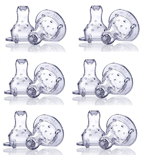 Nuby 6 Pack No Spill Nuby Nipples, 0-6 Months, Clear (Pack of 2)