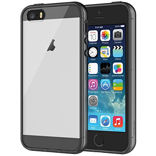 JETech Case for iPhone SE 2016 (Not for 2020), iPhone 5s and iPhone 5, Non-Yellowing Shockproof Phone Bumper Cover, Anti-Scratch Clear Back (Black)