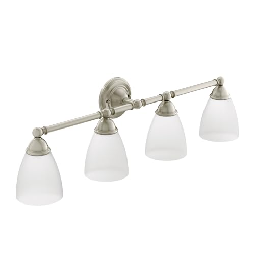 Moen YB2264BN Brantford 4-Light Dual-Mount Bathroom Vanity Fixture with Frosted Glass, Brushed Nickel GRAY , WHITE