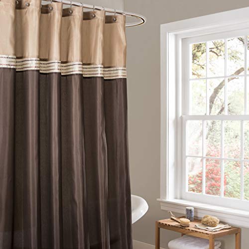 Book Cover Lush Decor Terra Color Block Shower Curtain Fabric Striped Neutral Bathroom Decor, 72 by 72-Inch, Brown/Beige